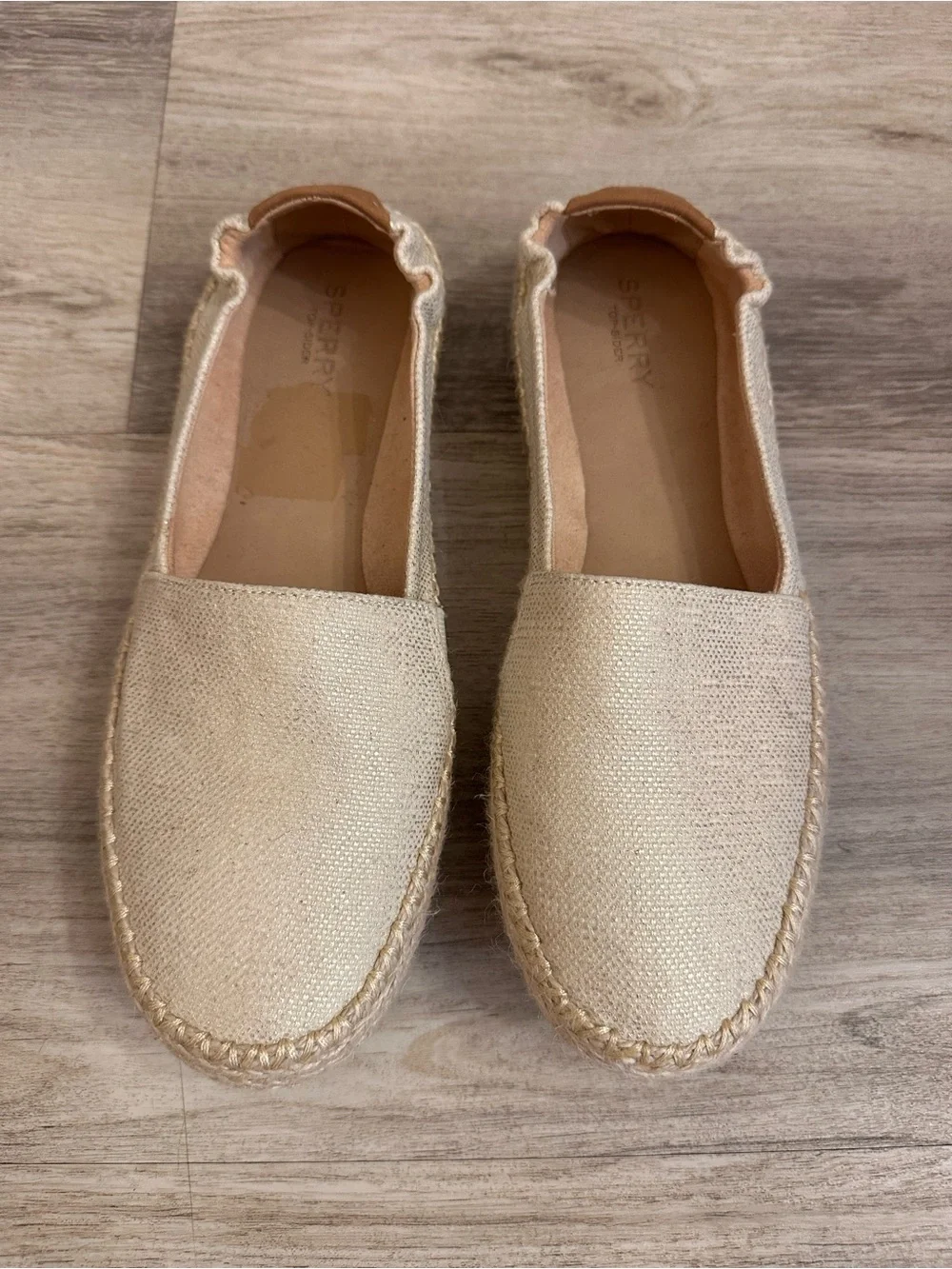 Sperry Gold Shimmer Espadrille Flats Women’s Slip On Jute Trim Casual